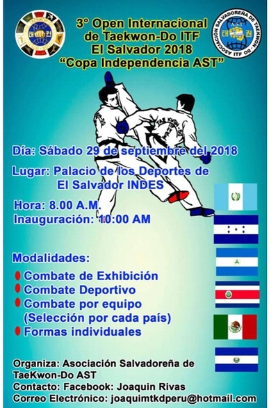 The 3rd  Open  International of  Taekwon-Do ITF  El Salvador  Independence  Cup 2018